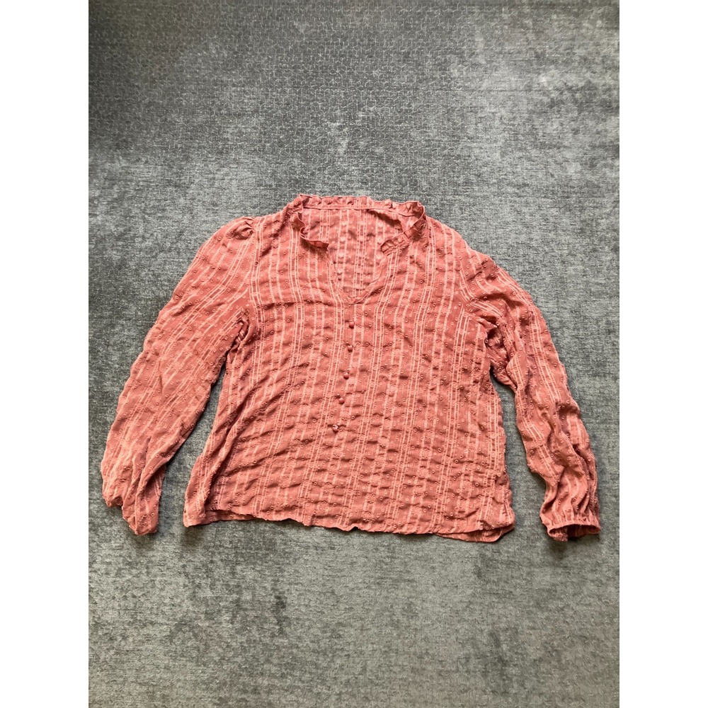 Shein Textured Blouse Top Womens XL Dusty Rose Floral V-Neck Long Sleeve Ruffle